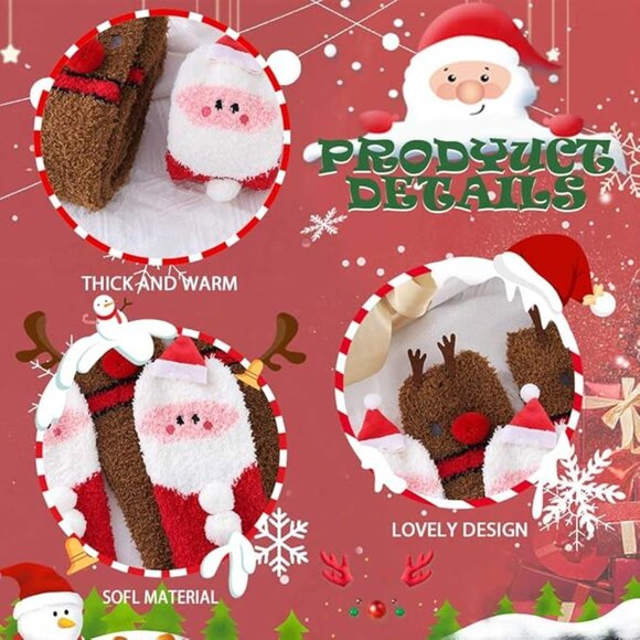 Christmas High Socks Fuzzy Over the Knee Socks 2 PEARS - Picture 5 of 5